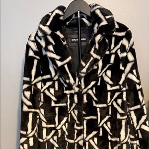 Karl Lagerfeld Geometric Black and White Teddy Jacket